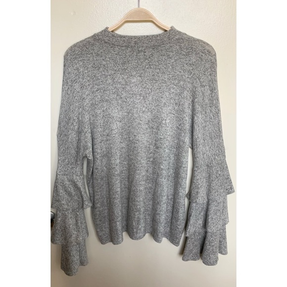 AQUA | Gray Soft Layered Bell Long Sleeve Top - Picture 2 of 5